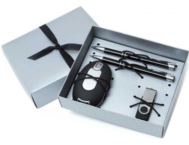 Kit escritrio - Caneta, Lapiseira, Mouse e Pen Drive - Modelo INF 10370